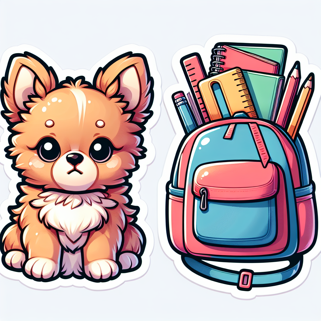 sticker-A puppy wearing a backpack with school supplies sticking out-cute stickers-1733095382092